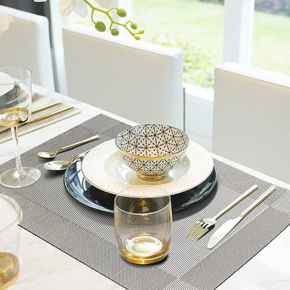 Aofmee Placemats Set of 4, Heat Resistant Place Mats, Washable Durable PVC Table Mats, Woven Vinyl Plastic Placemats for Dining Table, Non-Slip Stain Resistant Kitchen Table Placemats, Easy to Clean