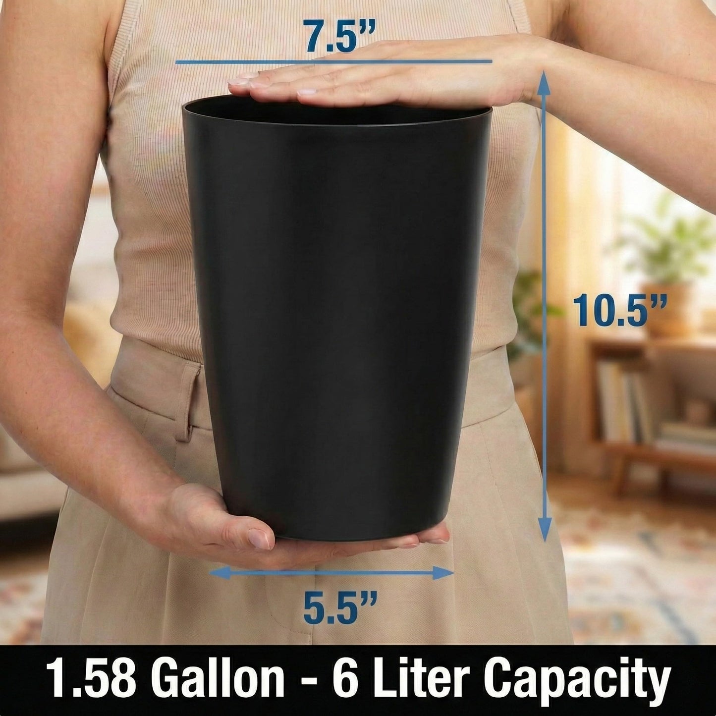 Mini Waste Basket - Durable Small Plastic Garbage Trash Can Bin - Lidless Open-Top, Slim Profile for Compact Spaces - Suitable for Home, Bathroom, Office, Bedroom, Kitchen and More, Black