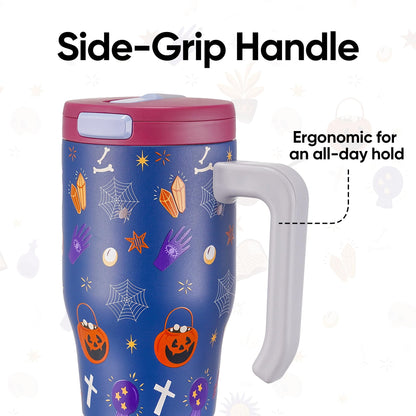 Fijinhom 18 oz Toddler Tumbler with Handle, Stainless Steel Insulated Water Bottle Coffee Mug with Straw, Toddler Cups, Kids Water Bottle for School, Sports, Travel, Ghostly Cuties