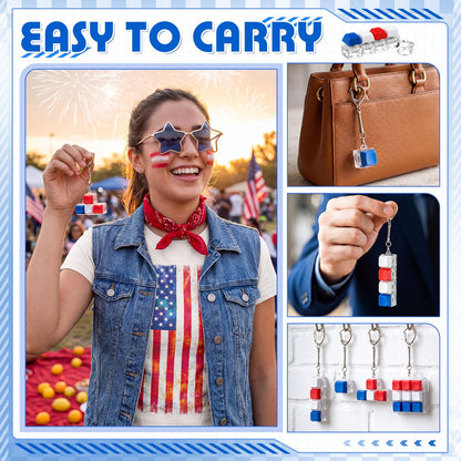 Halloscume 5 Pcs 4th of July Keyboard Fidget Clicker Keychain in 5 Styles Red White Blue Cube Mechanical Key Button Clicker Stress Relief Gift for Memorial Day 250th Anniversary Office Home