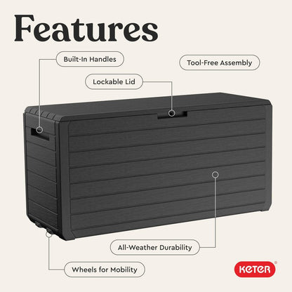 Keter Atlas 70 Gallon Deck Box – Weather‑Resistant Outdoor Storage Chest for Patio, Yard & Pool, Durable Resin Construction, Lockable Lid, Easy‑Open Design