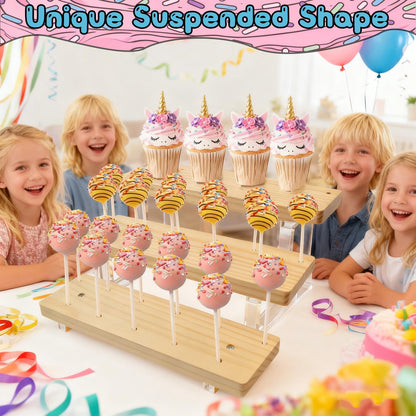 Riqwm Iro 3 Tier Cake Pop Stand Display Riser，33 Holes Wooden Lollipop Holder，Acrylic Pine Wood Sticks Dessert Display Stands for Party Weddings Birthday Christmas halloween Day Candy Decorative
