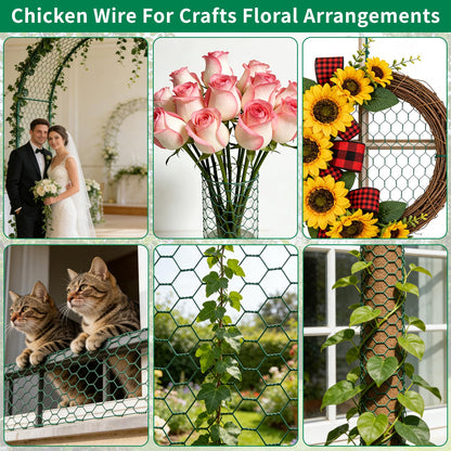 Jcmbreltik Chicken Wire Fencing, Plant Protectors from Animals DIY Kit with Accessories, 15.7x197 Inch Flexible Floral Chicken Wire for Garden & Floral Arrangements