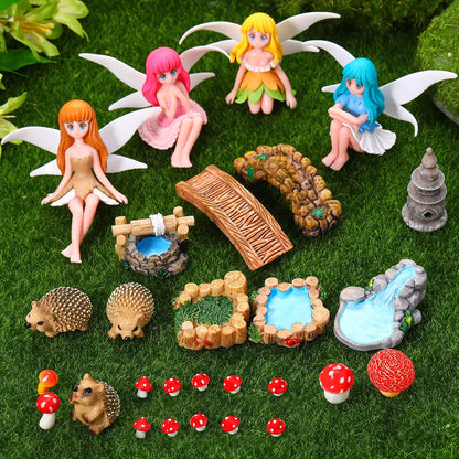 GGSTDDUP 28Pcs Fairy Garden Accessories, Miniature Garden Ornaments Landscape Decorations Mini Fairy Figures Animal Plant Set for Outdoor DIY Terrarium Potted Plants Dollhouse Desk Decor