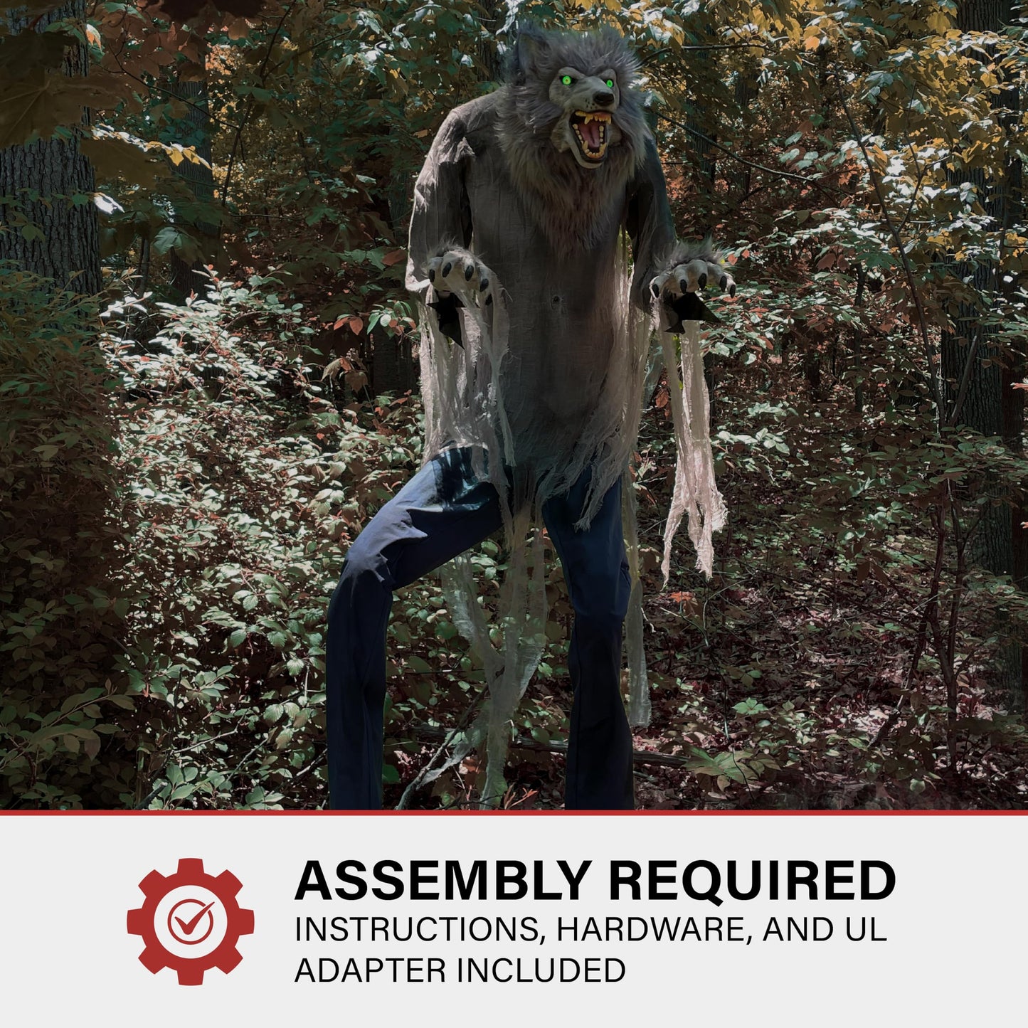 Haunted Hill Farm 7-Ft. Tall Motion-Activated Towering Werewolf by SVI, Premium Halloween Animatronic, Plug-in (HHTWRWOLF-1FLSA)