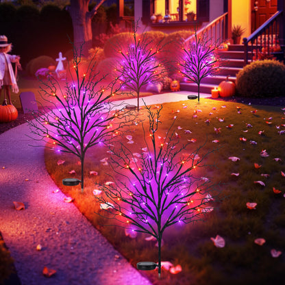 Halloween Solar Pathway Lights 4PCS, Halloween Outdoor Decorations, Artificial Tree Waterproof LED Lights for Lawn Yard Garden Driveway Porch Walkway, Auto On/Off