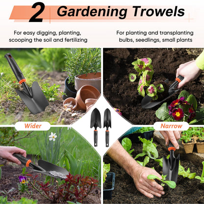 HaSteeL Garden Tools Set, 11 Pcs Gardening Supplies Hand Tool Kit for Women Men Gardeners, Include Tote Bag, Reportting Mat, Transplant Trowel, Rake, Pruner for Outdoors