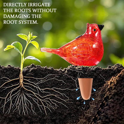 Plant Watering Globes, Bird Glass Self Watering Planter Insert - for Indoor & Outdoor Plants - Glass Plant Water Globes for Daily Use, Planter Spikes to Support Indoor & Outdoor Plant Health, Red