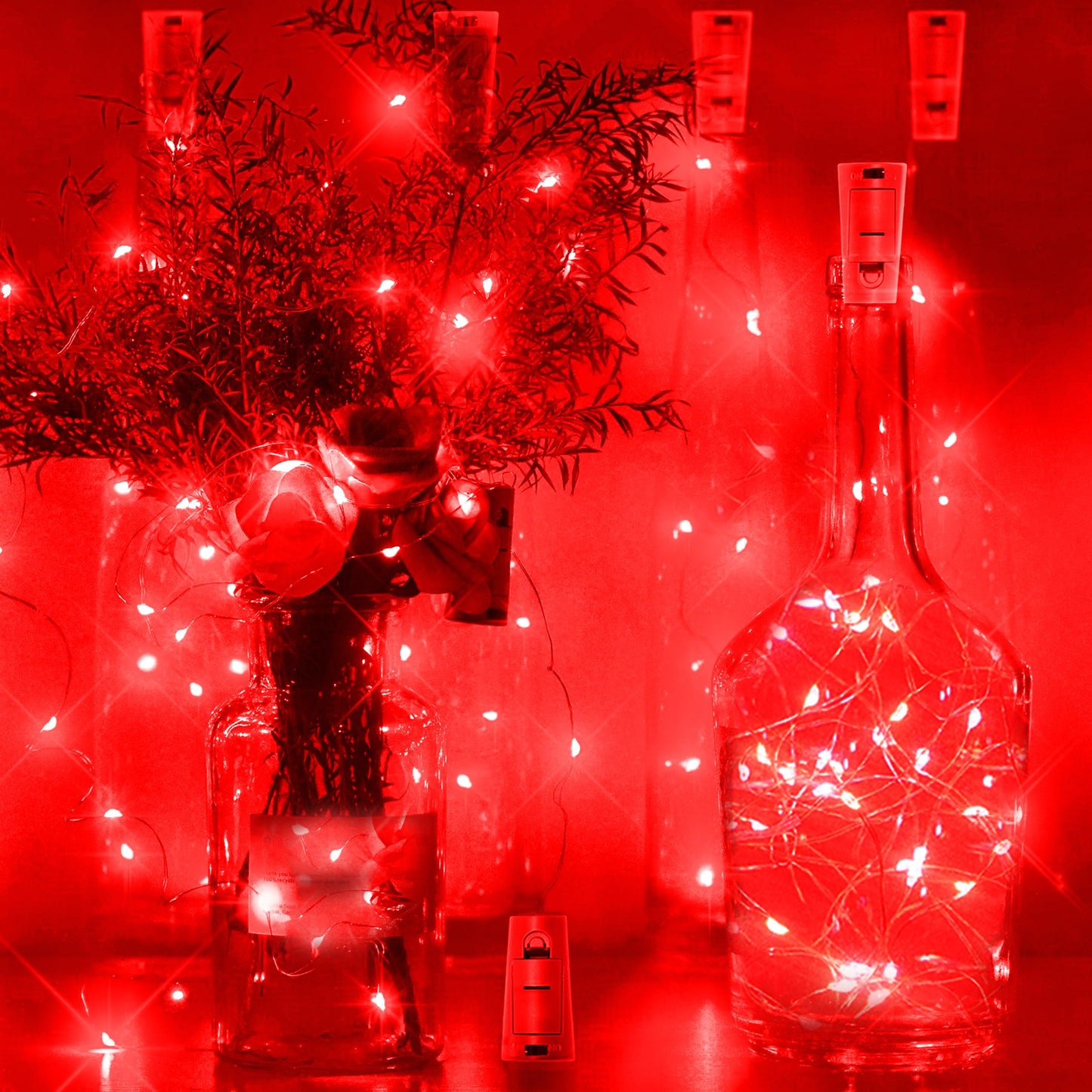 SmilingTown 12 Packs 20 LED Wine Bottle Lights with Cork - Red Fairy String Lights Battery Operated Cork Lights for Wine Liquor Bottle,Jar,Vase,Christmas,Birthday,Wedding Halloween Party Table Decor