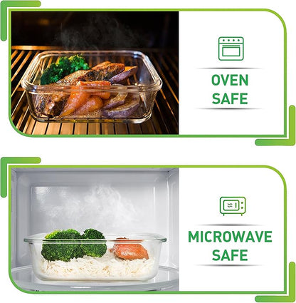Prep Naturals Glass Meal Prep Containers - Oven, Microwave & Freezer Safe - Leakproof Airtight Glass Storage Containers with Lids - For Food Prep & Lunch - Pack of 5, 36 Oz, Square