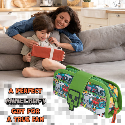 Minecraft Pencil Case for Boys and Girls, Kids Gamer School Supplies Multi Compartments with Detachable Zippered Pen Pouch 2 in 1