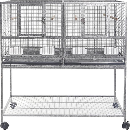 1F/2F/3F Stackable Center Divided Breeder Breeding Bird Flight Double Rolling Cage for Aviaries Canaries Cockatiels Lovebirds Finches Budgies Small Parrots. (Black Vein, 1F)