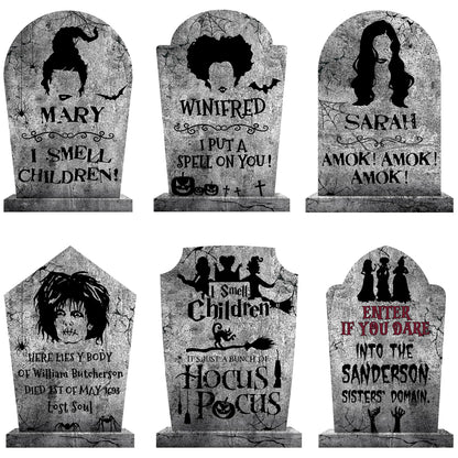 Hocus Pocus Outdoor Halloween Tombstones Decorations, 6Pcs Hocus Pocus Witches Tombstone, Outdoor Halloween Gravestone Yard Signs Decor, Scary Graveyard Yard Signs for Kids Home Party