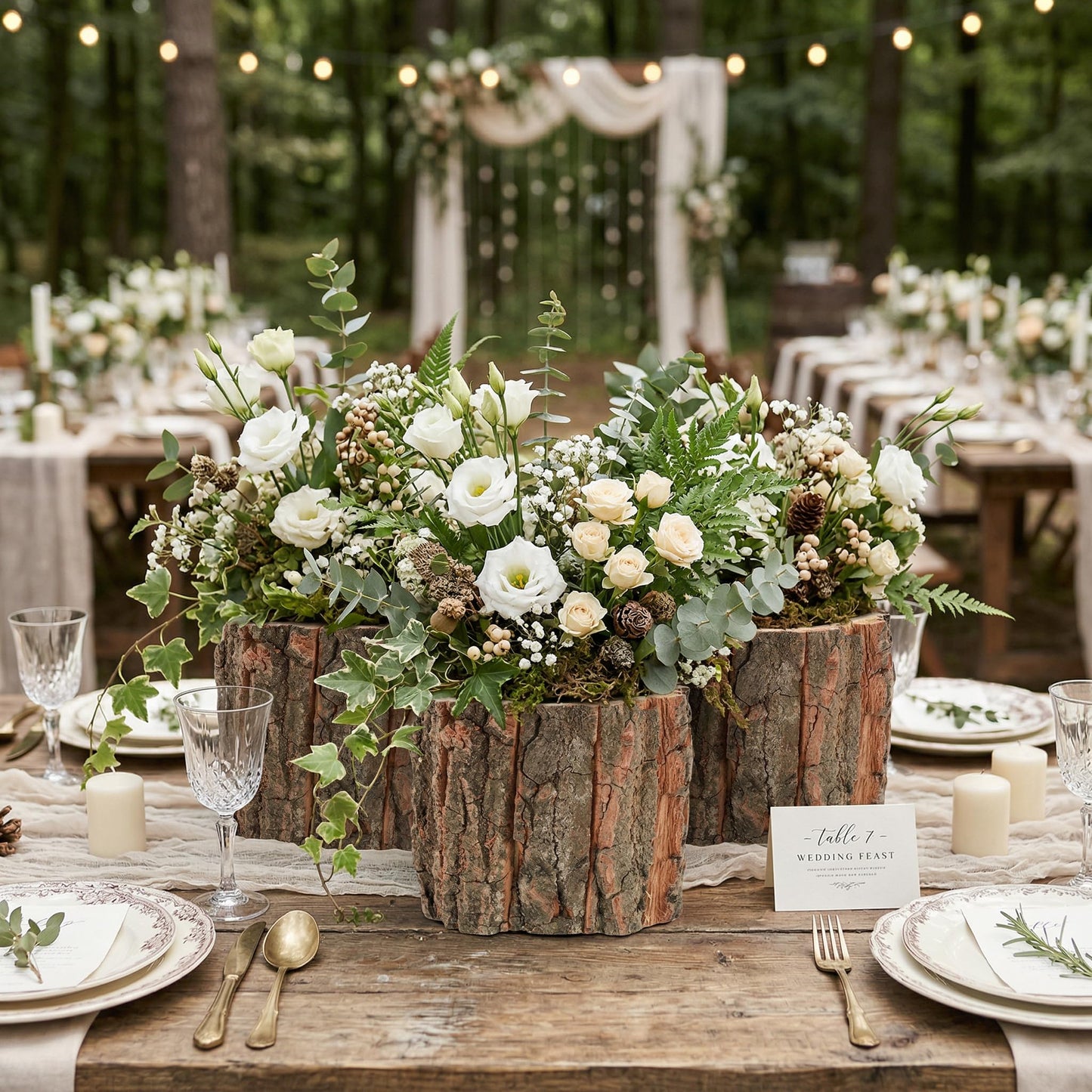 Housoutil Wooden Vase for Centerpieces, 6 Pack Wood Flower Vase Rustic Tree Stump Planter Pots, Wooden Bark Flower Bucket for Wedding, Farmhouse Christmas Table Decor, Round Bark Stump Pots