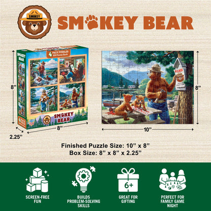 MasterPieces Puzzle Set - 4-Pack 100 Piece Jigsaw Puzzle for Kids - Smokey Bear 4-Pack - 8"x10"