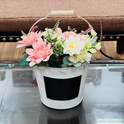 Hosley Set of 2 White Metal Pail with Chalkboard and Plastic Liner 7" Dia x 6" H. Ideal Gift for Floral Arrangements Wedding House Warming Floral Planter DIY Craft Home Office Party Garden Patio