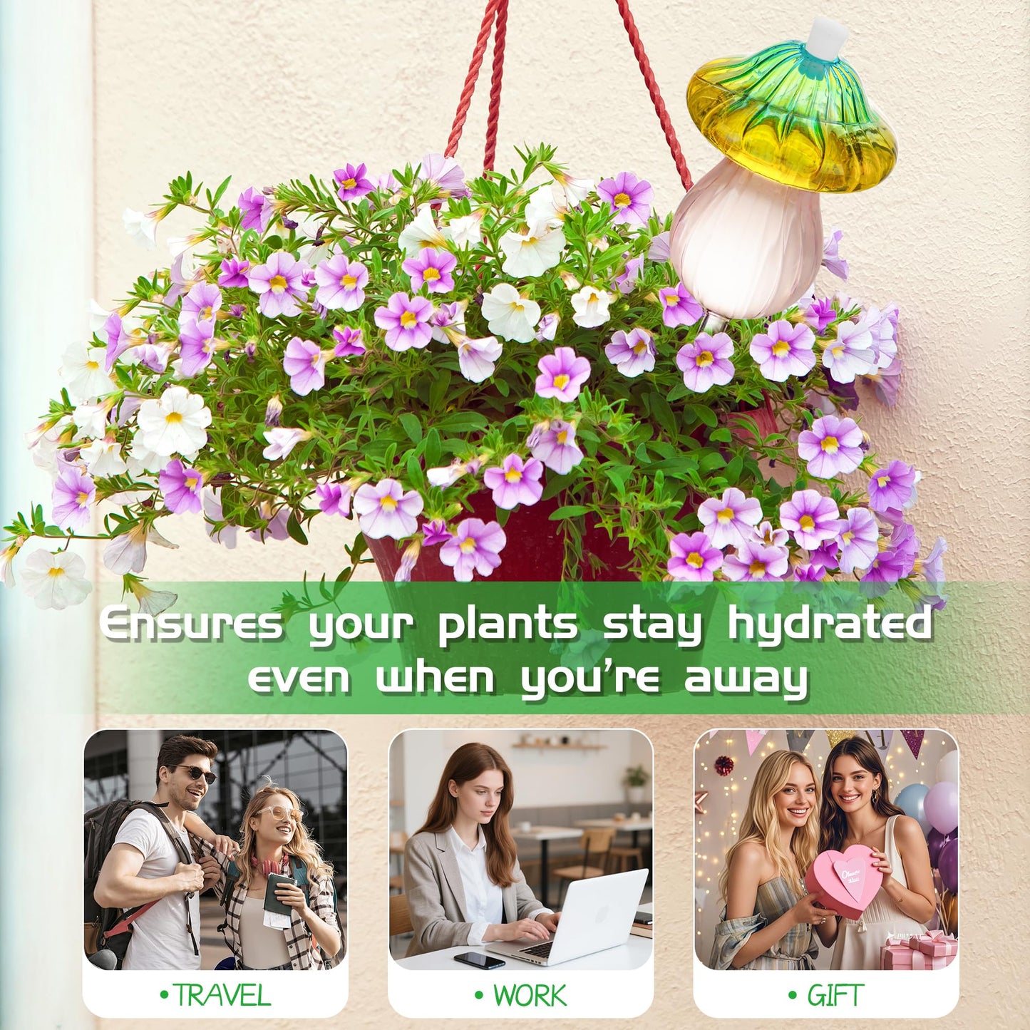 11 oz Large Plant Watering Globes, Glass Self Watering Globes, Gradient Color Mushroom Self Watering Planter Insert, Vacation Plant Watering Devices, Automatic Watering Bulbs (Large-2 Pack)