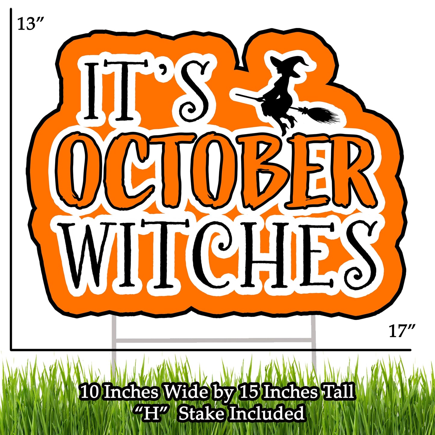 Large Orange It's October Witches Halloween Yard Sign Home Outdoor Lawn Decoration With Stakes Scary Spooky Decor 17x13 Inches