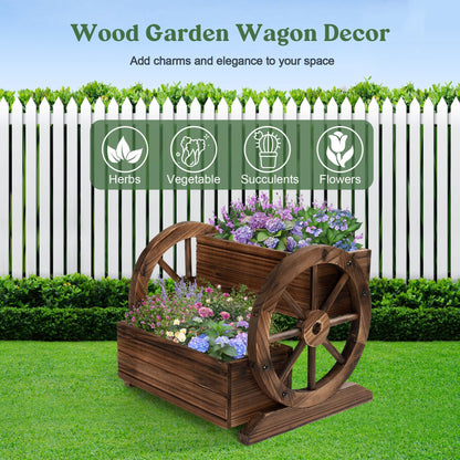 OIPRTGFJ Wooden Wagon Planter Box Garden Planter with Wheels (2-Tier Planter Box-2PCS)
