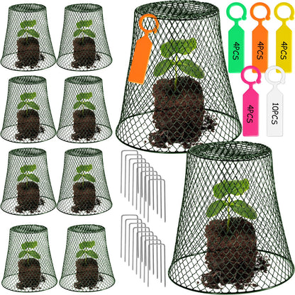 10 Pieces Chicken Wire Plant Covers Wire Garden Cloches Chicken Wire Cloche Plant Protector Metal Heavy Duty Garden Plant Cloche for Keeping Bunnies Chicken Squirrels Birds Other Out(9×9in) (Green)