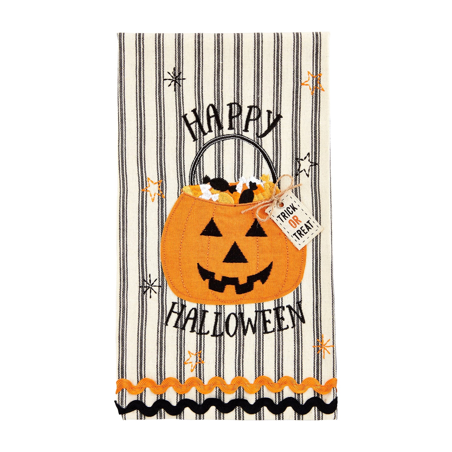 Mud Pie Applique Halloween Towel, Stripe, 18" x 26"