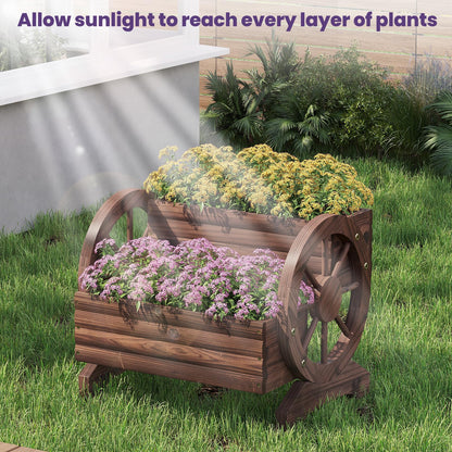 Wieghda Wooden Wagon Planter Flower Cart Farm Stand Garden Decor Planter for Outdoor Patio Balcony Decoration,Rustic Farmhouse Wishing Well Decor Succulent Planter Indoor Backyard (Carbonized)