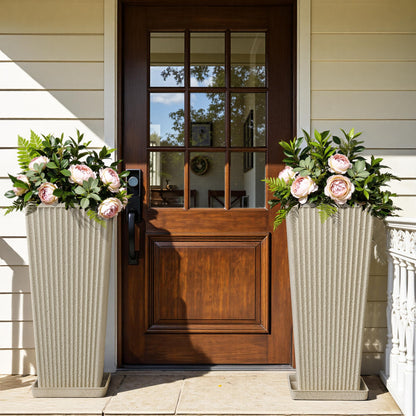 Diyfire Front Porch Planters Outdoor Set of 2, 24" Tall Plastic Planters for Outdoor Plants with Drainage, Extra Large Outdoor Planter Pots, Tapered Tall Planters for Front Door & Indoor Plants, Beige