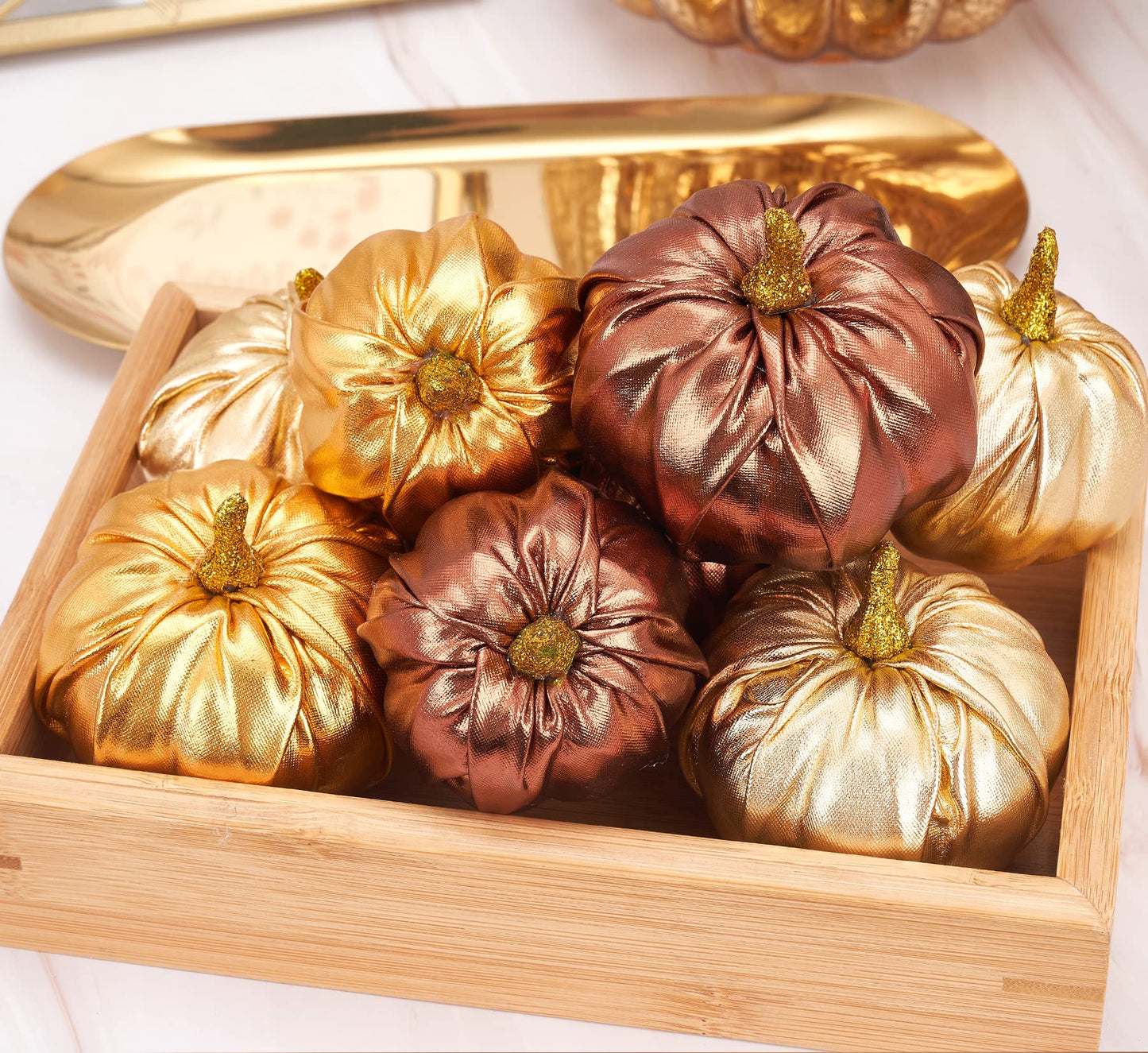 Lamris Pumpkin Decorations Fake Foam Harvest Decorative Gold Pumpkins Set of 12 Table Centerpiece Farmhouse Thanksgiving Fall Decorations for Home