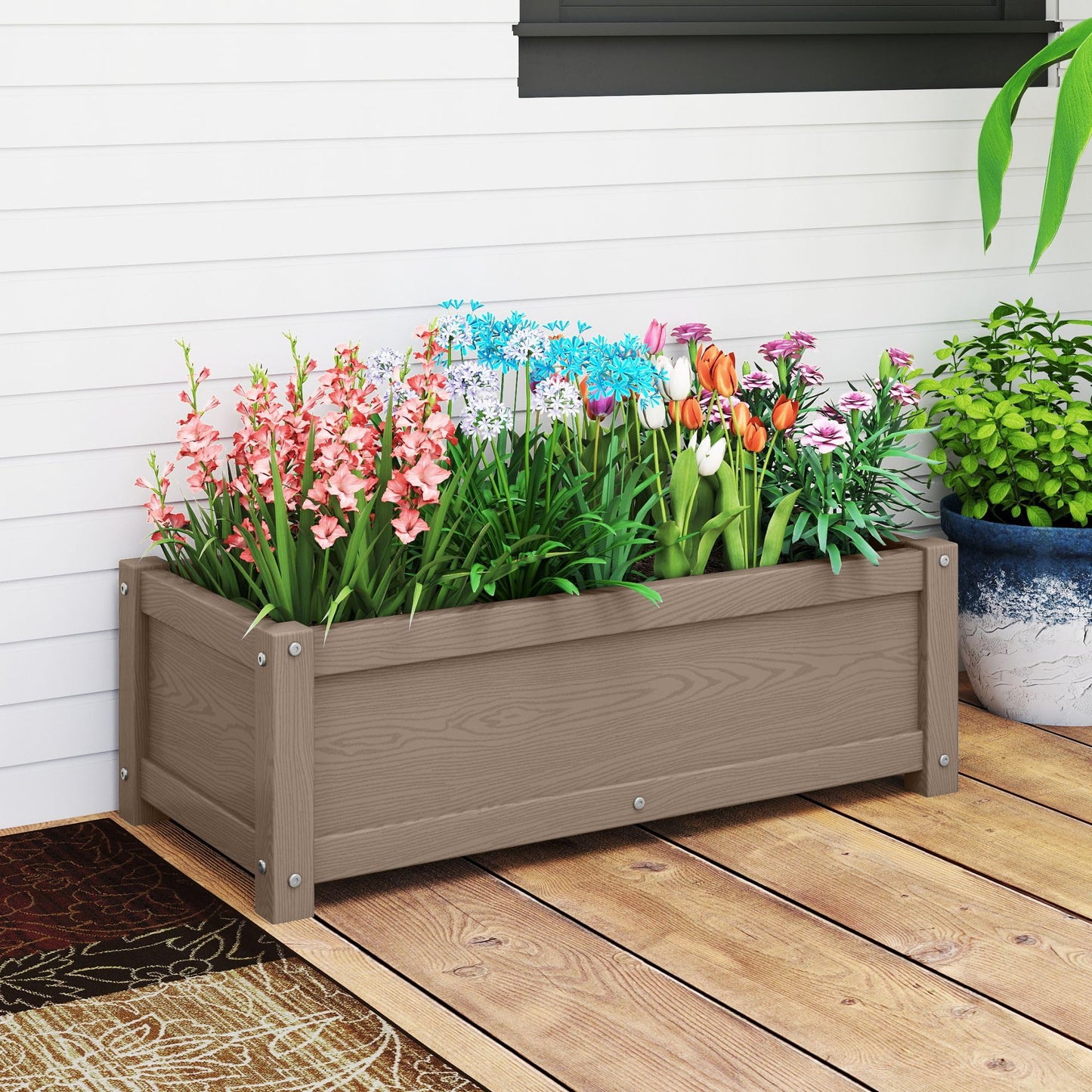 KETOYARK HDPE Raised Planter Box Outdoor,Rot-Resistant and Non-Cracking,Small Raised Beds for Gardening 29.5 * 14.4 * 9.8 in for Yard,Lawn,Outdoor Planter Boxes Rectangle with Drainage Holes Brown