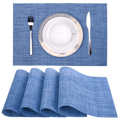 Zupro Placemats Set of 4 for Kitchen Dining Table Washable Braided Table Mats Heat-Resistant Placemats Non-Slip Woven PVC Vinyl Place Mats for Everyday use or Holidays Dinner BBQs 18"x12" (Hemp Blue)