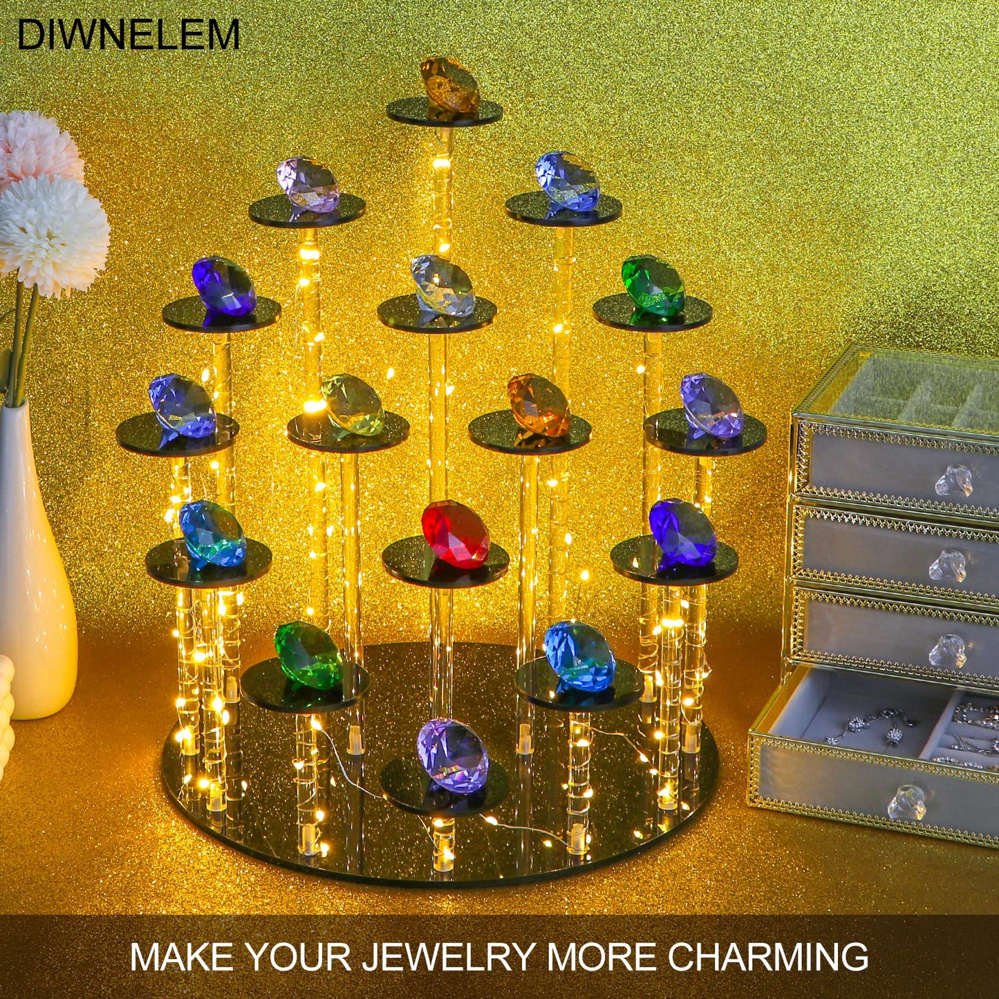 DIWNELEM 16 Tier Acrylic Cupcake Stand Display Riser Holder for Cupcakes, Collectibles, Figures, Comestics, Perfumes, Jewelry - Black Acrylic Display Stand Organizer