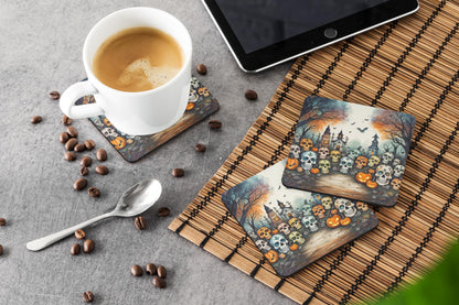 Caroline's Treasures Calaveras Sugar Skulls Spooky Halloween Foam Coaster Set of 4 Cup Coasters for Indoor and Outdoor, Coaster for Tabletop Protection, Anti Slip, Mouse pad Material
