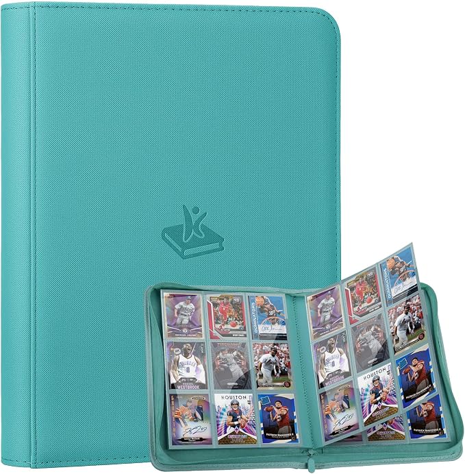 Trading Card Binder 9 Pocket, 360 Pockets Double-Sided Card Album, Premium PU Leather Zipper Card Holder for MTG, TCG, Sports & Game Cards, Must-Have for Collectors（Turquoise）