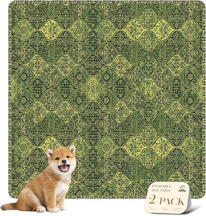nunubaby Washable Pee Pads for Dogs, Stylish, Non-Slip and Leak-Proof Pee Pads. Reusable Potty Pads for Dogs for Crates and Floors.(Green/Multi,36" x36" )