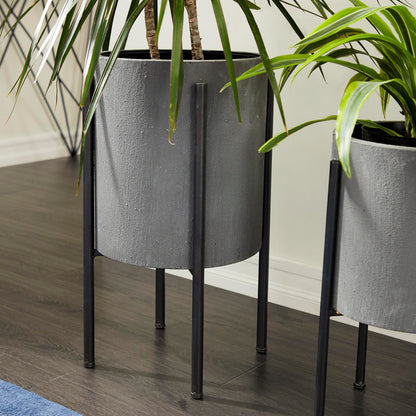 Deco 79 Metal Indoor Outdoor Planter Textured Exterior Large Planter Pot, Set of 2 Planters 19", 23"H, Light Gray