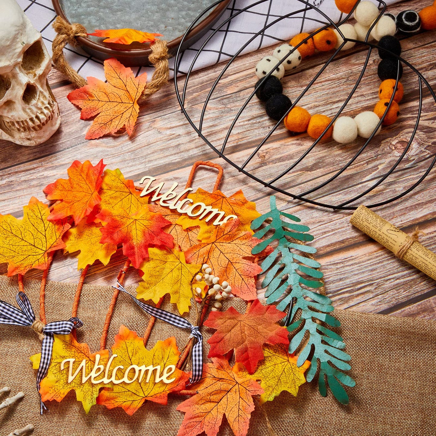 Halloween Pumpkin Wreath Frame Thanksgiving Pumpkin Frame Metal Wire Pumpkin Wreaths Frame Form Floral Fall Pumpkin Wreath with Welcome Sign for Halloween Craft Window Door Holiday Decoration