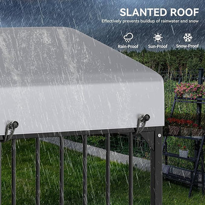 YITAHOME Outdoor Dog Enclosure with Rotating Feeder Bowls, 4'L x 4'W x 5'H Outside Dog Kennel with Roof, Heavy Duty Dog Cage for Small Medium Dogs