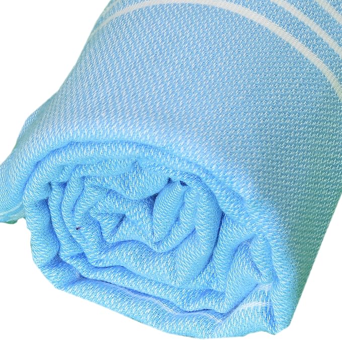 Bersuse Towels Anatolia XL Beach Blanket Throw Blanket Turkish Towel 100% Cotton Extra-Large Quick-Dry Lightweight Premium Peshtemal Towel - 61x82 Inches, Blue (Set of 6)