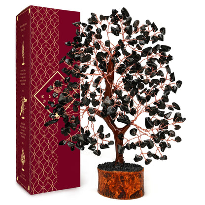 Crystal Tree of Life Birthday Gifts for Women, Men, Handmade Home Decor, Office, Room Decoration, Black Obsidian Reiki Healing Crystal Chakra Tree for Money, Good Luck Gifts for Her, Mom & Dad