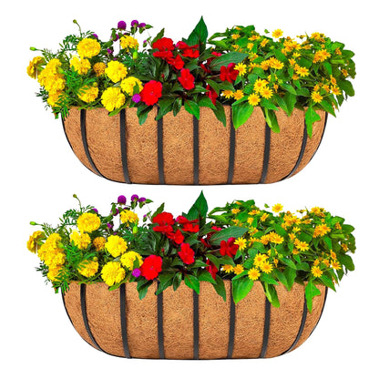 GYATSOCYG 36 Inch Window Baskets with Coconut Liner Outdoor Wall Planter for Plants Long Window Flower Box for Porch Fence Patio Outdoor（2 Pack）
