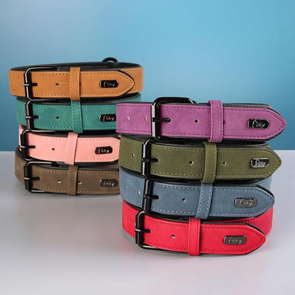 Didog Soft Padded PU Leather Dog Collar, Breathable and Adjustable Red Dog Collars for Small Dogs, Comfortable for Daily Walk, Green, M Fit Neck 11-14"(10-20 lbs)