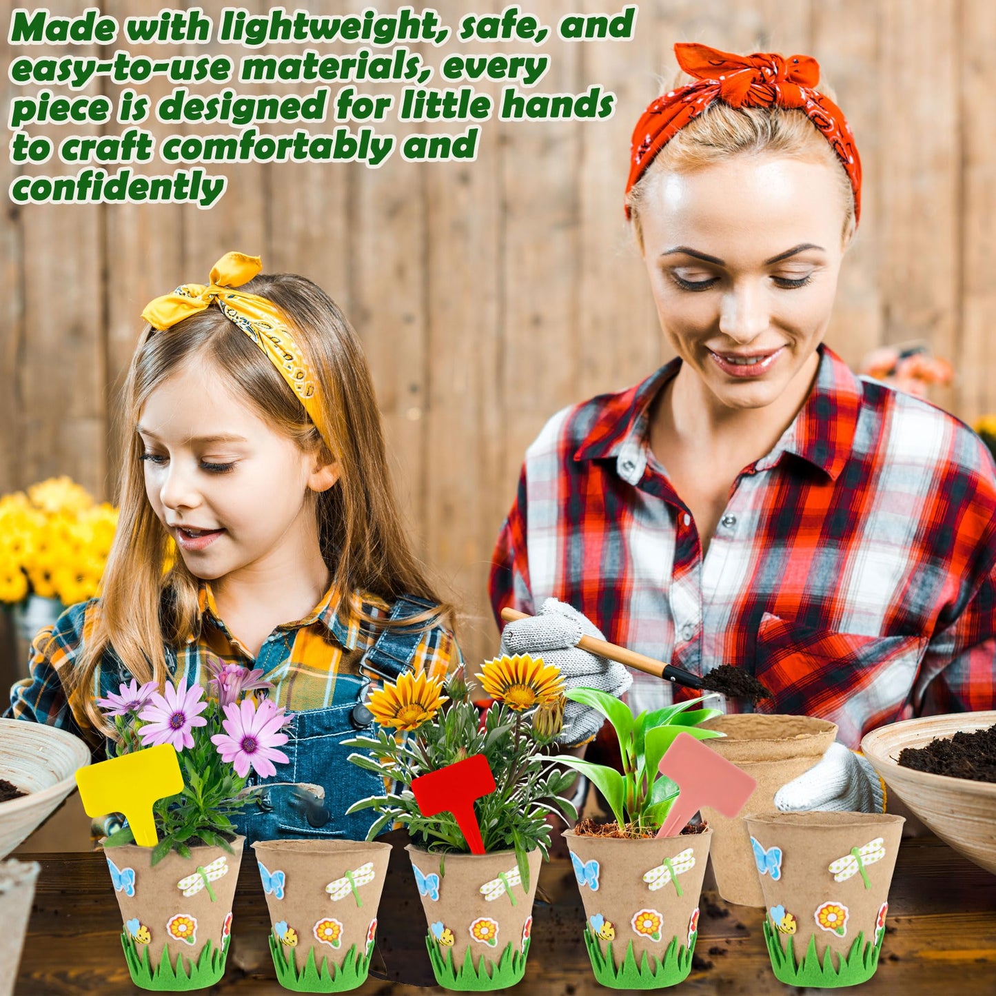 40 Set Garden Paper Craft Kit Include Round Paper Flowerpots Stickers Customized Self Adhesive Small Grass Labels DIY Flower Planting Pots Kit for Flower Plant Spring Summer Earth Day DIY Crafts