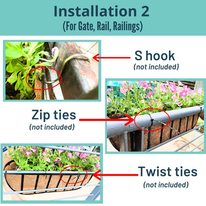 LaLaGreen Deck Railing Planter Boxes for Plants (24 Inch, 2 Pack) Black Metal Wall Planters for Outdoor Plants, Window Flower Box Deck Railings with Coco Liner, Fence Balcony Patio Porch Over Rail