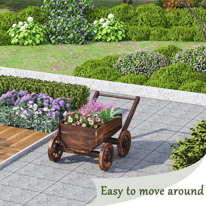 PULIJIA Wooden Wagon Planter Outdoor Garden Planter, Trolley Decoration Succulent Flower cart, Indoor Outdoor Backyard Balcon Decor cart with Wheels, Planter for Patio (HC-S)