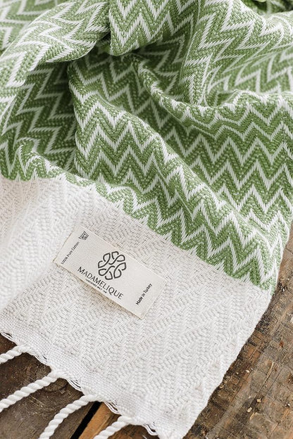 Madamelique Exclusive Hand Towels Set of 2-18 x 40 Inches - Decorative Bathroom Peshtemal Towel for Hand, Face, Hair, Yoga, Tea, Dishcloth, Kitchen and Bath - 100% Pure Cotton (Olive)