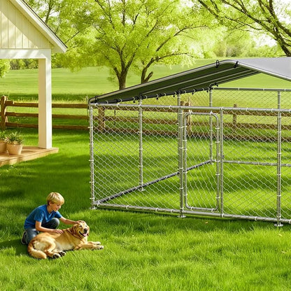 15x15 FT Large Outdoor Dog Kennel – Heavy-Duty Dog Enclosure with Wire Mesh Fence, Lock & Waterproof Cover for Large Dogs