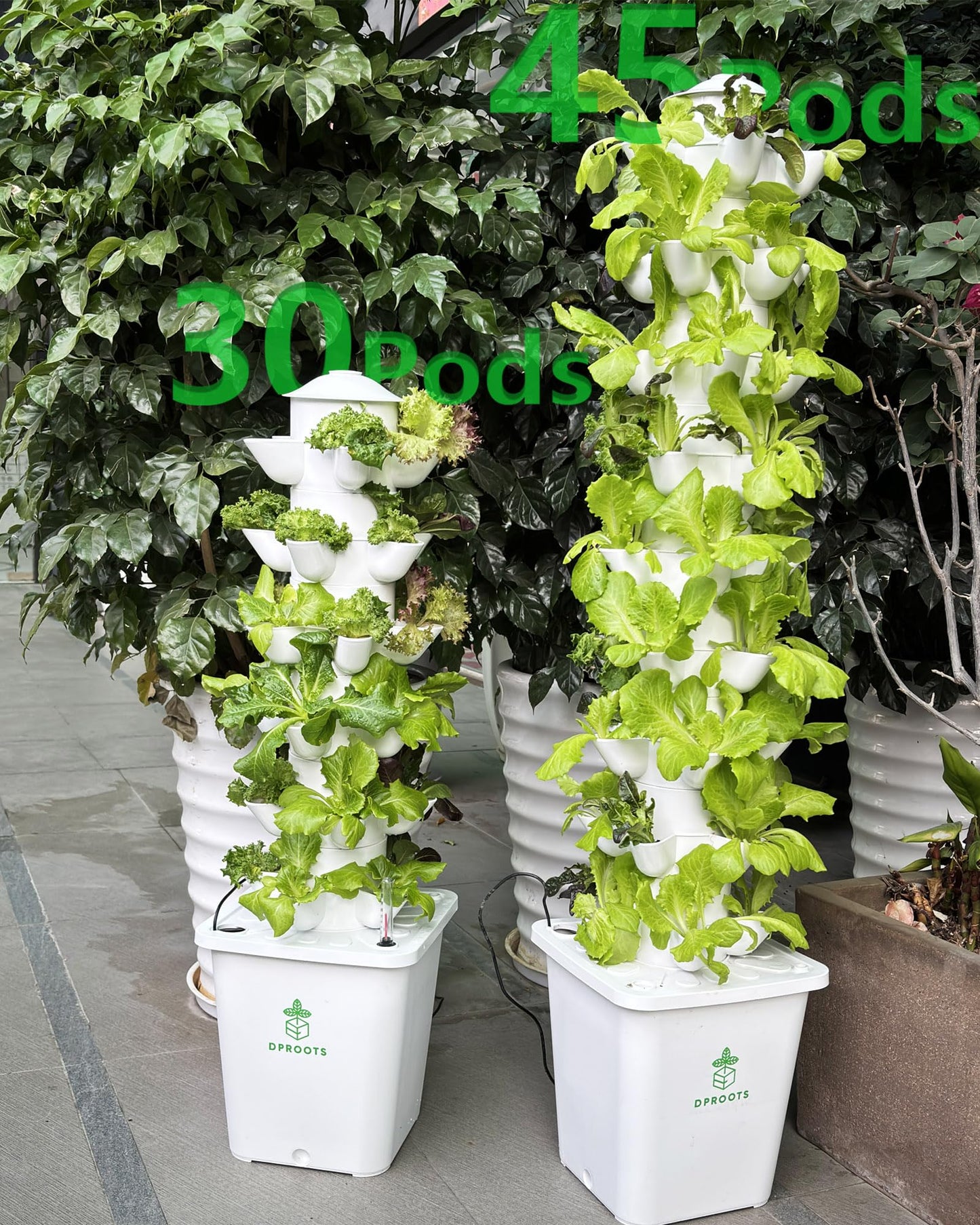 DPROOTS Hydroponic Tower Growing System，45 Pods Vertical Garden，Suitable for Indoor and Greenhouse, Grow Herbs and Vegetables，Houseplant Farming with Water Circulation and Automatic Timer