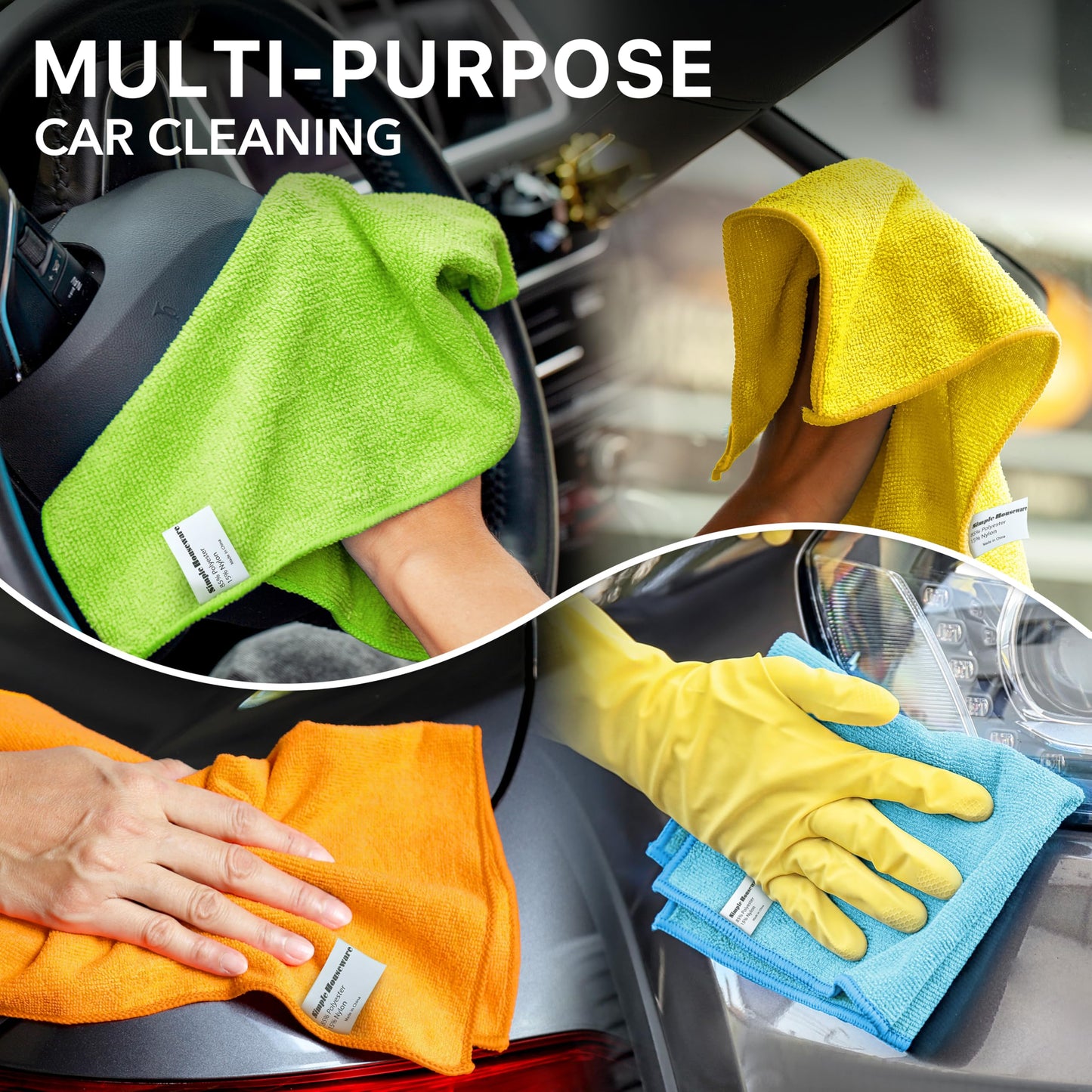 Simple Houseware Microfiber Cleaning Cloth 50 Pack, 12" x 16", 4 Colors