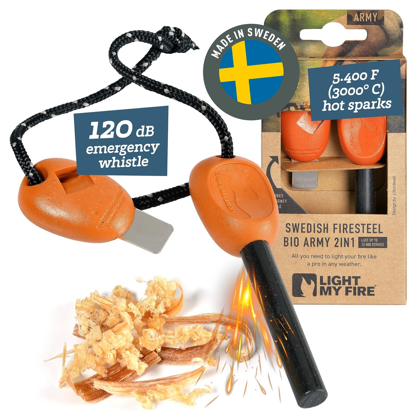 Light My Fire Flint Fire Starter Ferro Rod Survival Tool Fire Steel Army - Bushcraft Gear PRO Flint and Steel Magnesium Fire Starter Kit 3/8” 2-in-1 Fire Starters for Campfires-12,000 Strikes