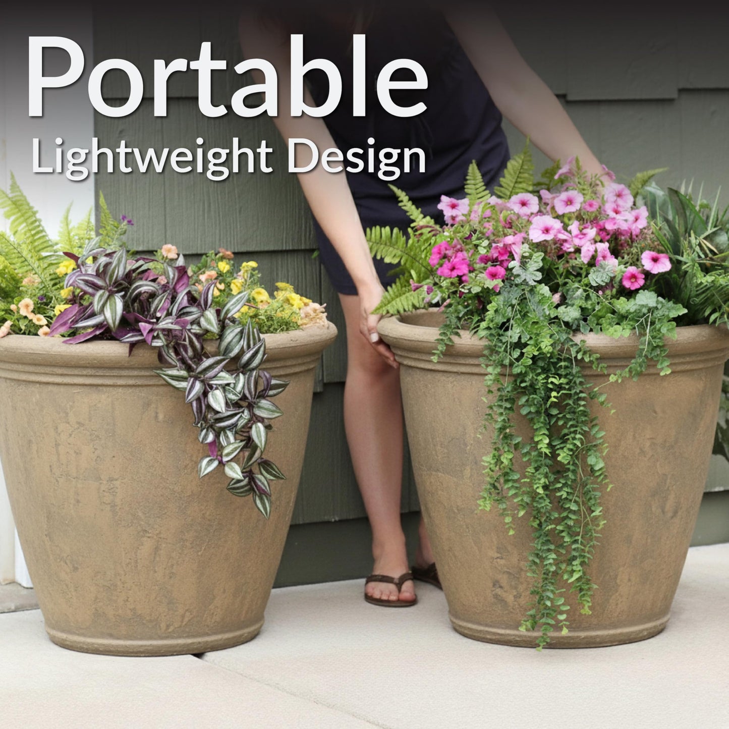 Sunnydaze 24-Inch Anjelica Large Plastic Pot for Plants - Outdoor Double-Walled Large Plastic Planter with Drillable Drainage Holes - Beige